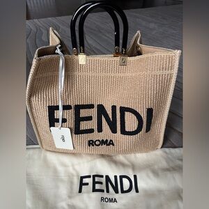 Fendi straw large Sunshine shopper tote in natural and black
